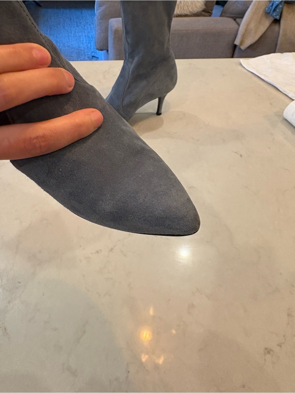 Stuart Weitzman storm blue Suede 4 inch heel Pointed-Toe Ankle sock Bootie 7 - Picture 7 of 16